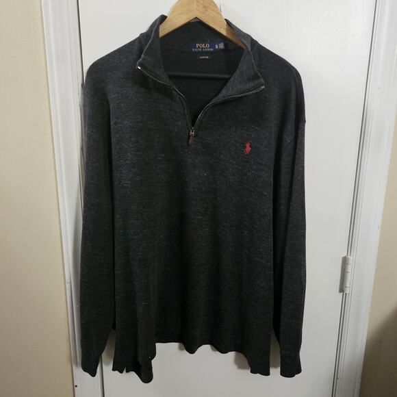 POLO RALPH LAUREN Estate Rib Quarter-Zip Pullover Men's XL Gray Black Red Pony - Picture 1 of 5